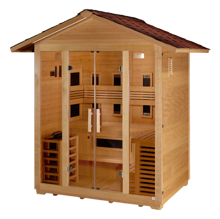 Golden Designs "Gargellen" 5 Person Hybrid (PureTech™ Full Spectrum IR or Traditional Stove) Outdoor Sauna (GDI-8125-01)